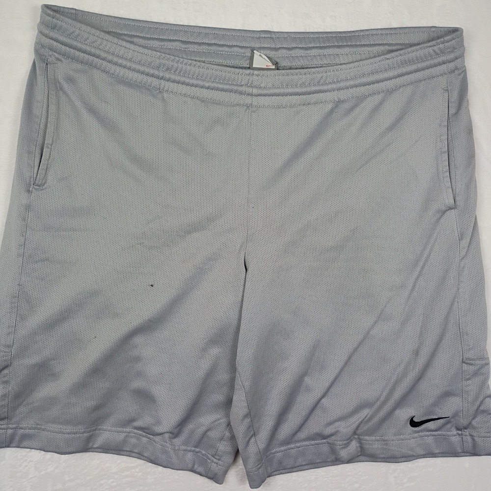 Nike FIT Mesh Athletic Shorts Mens Large Grey Basketball Training Swoosh Logo